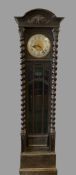 LONGCASE CLOCK - early 20th Century oak with Arts & Crafts type dial, twin weight pendulum driven,
