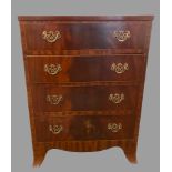 CHEST OF DRAWERS - reproduction narrow with four drawers on splayed feet with brass handles, 76cms