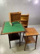 POLISHED OBLONG TROLLEY - two shelf with foldover baize top with a quantity of playing cards etc