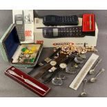 G S M ORBITAL POCKET PHONE 902 in a box, commemorative spoons, wristwatches, costume jewellery ETC