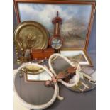 BAROMETER, brassware, Regent vintage dressing tableware, print after PRUDENCE TURNER and a Welsh