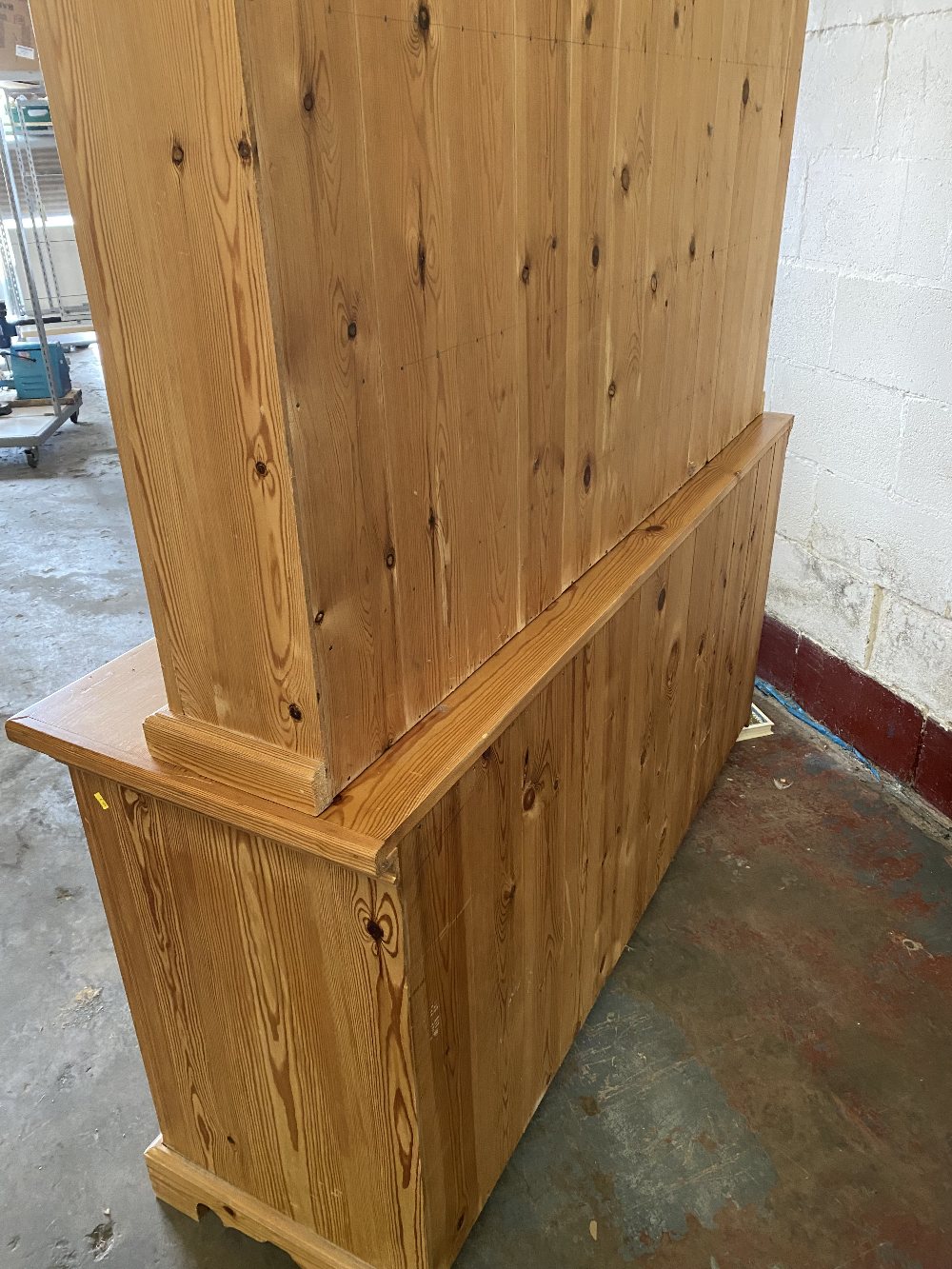 PINE DRESSER with a three shelf rack to the upper section and the base having three drawers over - Image 5 of 7