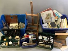 ARTIST'S MATERIALS including oils, pads, small tabletop easel ETC