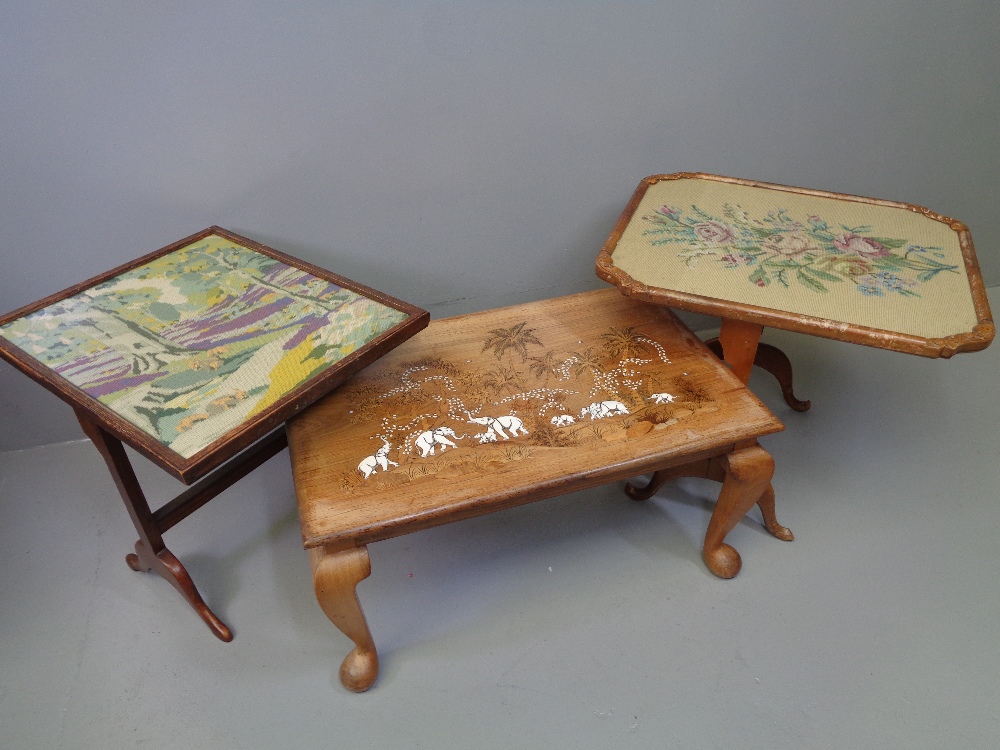 LONG JOHN COFFEE TABLE with inlaid top depicting elephants and palm trees, 39cms H, 76cms W, 50cms D - Image 2 of 3