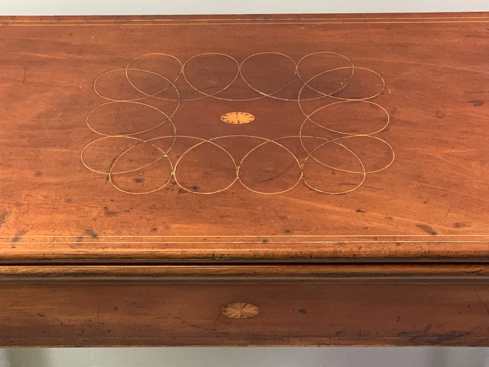 FOLDOVER CARD TABLE - circa 1830, mahogany with Sheraton style fan inlays and boxwood stringing, - Image 2 of 5