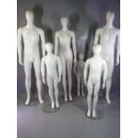 MANNEQUINS - retail or dressmakers, two males 189cms H, two females and two children, some with