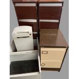 HOME OFFICE ENSEMBLE to include a pair of dark wood effect four drawer filing cabinets, two metal