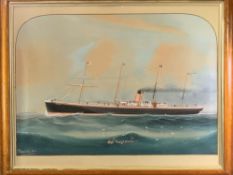 CHARLES KENSINGTON watercolour/mixed media - the SS Virginian at sea, signed and dated 1894, 46 x