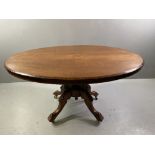 OVAL DINING TABLE - Edwardian mahogany with line and diamond multi-wood inlay band, on four turned