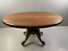 OVAL DINING TABLE - Edwardian mahogany with line and diamond multi-wood inlay band, on four turned
