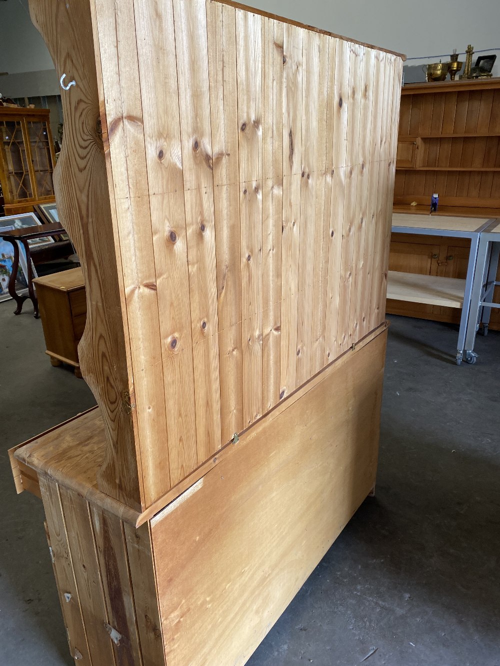 FARMHOUSE PINE STYLE DRESSER having a two shelf rack over a three drawer and three door base, 177cms - Image 4 of 4