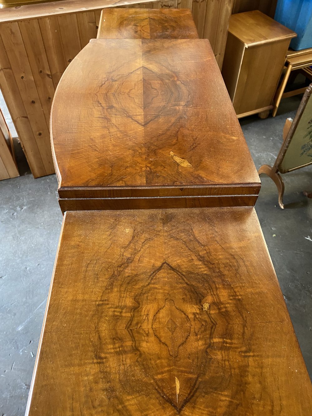 BURR WALNUT BOOKCASE - Queen Anne style with two glazed doors either side of a bow front, on - Image 5 of 6