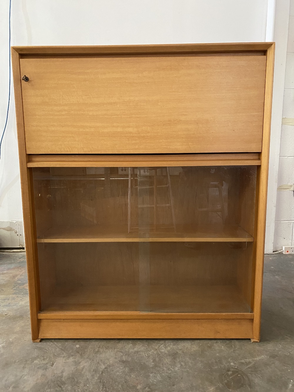 BUREAU BOOKCASE - mid Century, teak effect, labelled 'Herbert Elliott Furniture' with drop down - Image 2 of 4