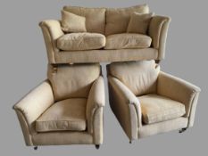 THREE PIECE SUITE - Marks & Spencer, tweed effect, sand coloured, comprising two seater settee,