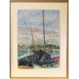 LEONARD RENTON watercolour/mixed media - riverscape with yachting masts etc, initialled and entitled