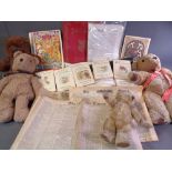 VINTAGE SOFT TOYS - four bears and a quantity of old linen, ephemera ETC