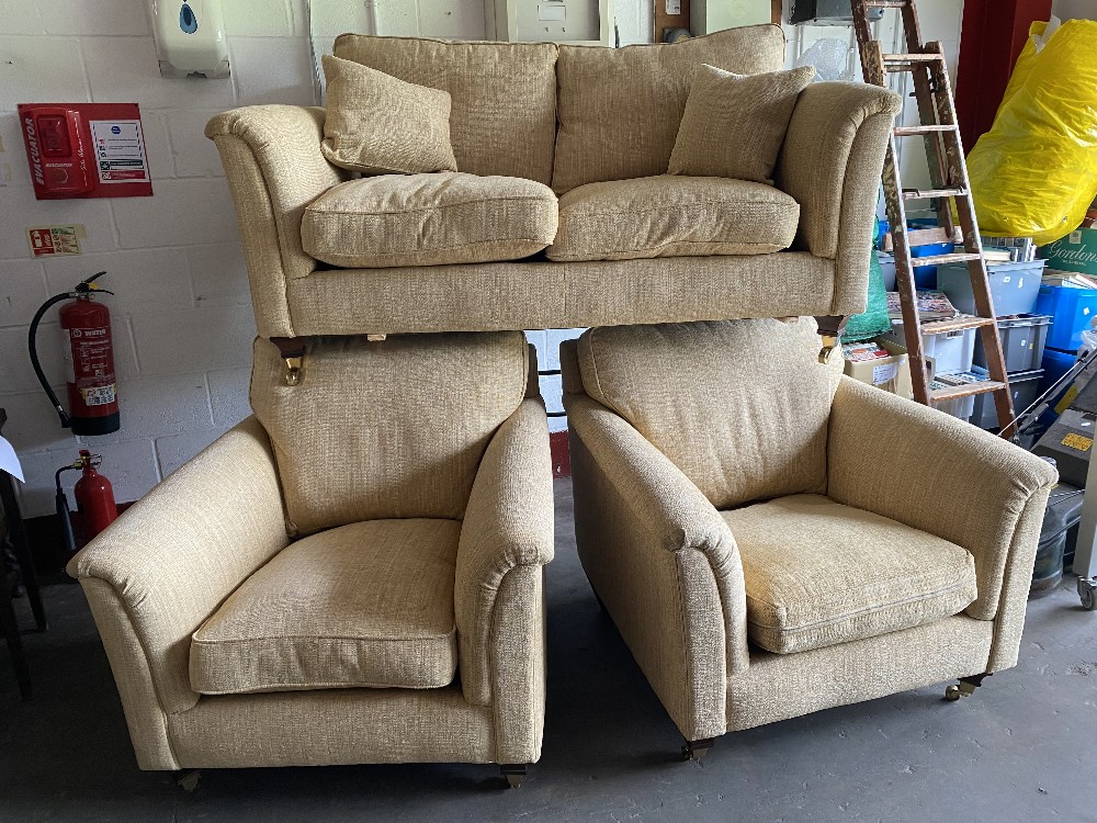 THREE PIECE SUITE - Marks & Spencer, tweed effect, sand coloured, comprising two seater settee, - Image 2 of 8