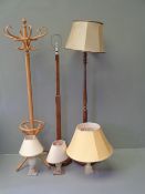 BENTWOOD HAT & COAT STAND in light wood, Art Deco style standard lamp, another standard lamp and
