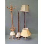 BENTWOOD HAT & COAT STAND in light wood, Art Deco style standard lamp, another standard lamp and