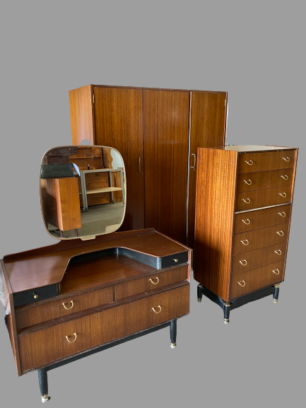 G-PLAN BEDROOM FURNITURE - mid Century 'Gold Label', comprising wardrobe with bi-fold type sliding