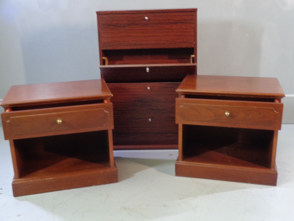 G-PLAN BEDSIDE CHESTS - single drawer, mahogany effect, 50cms H, 54cms W, 39cms D and a modern CD