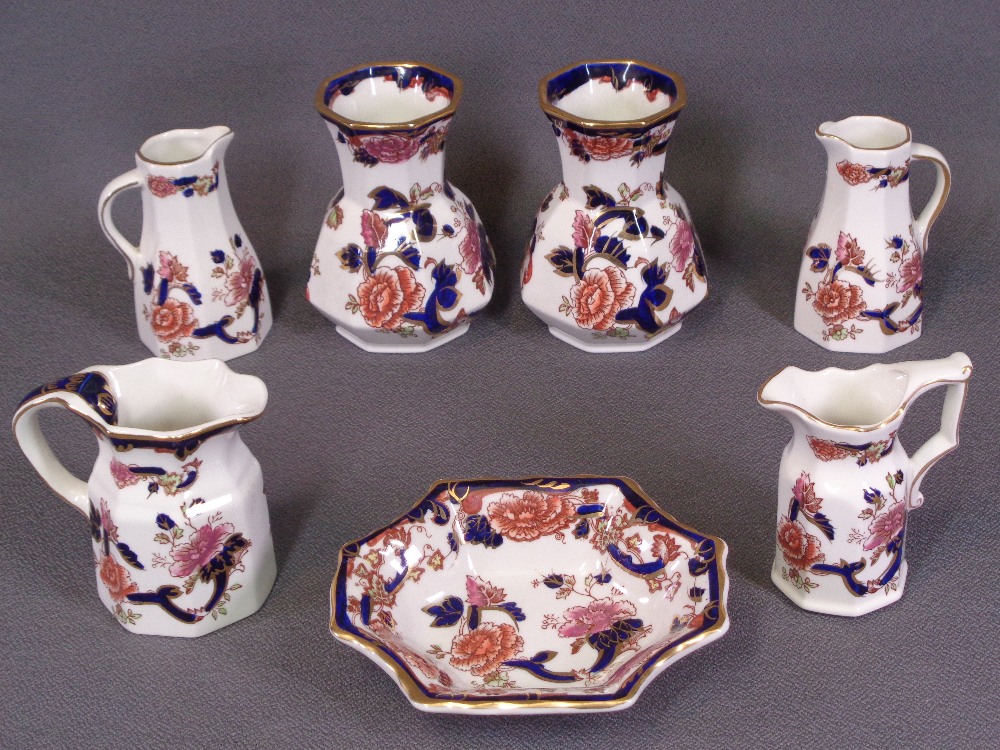 MASONS BLUE MANDALAY, an assortment (seven pieces) including pair of jugs and a pair of vases, 11.