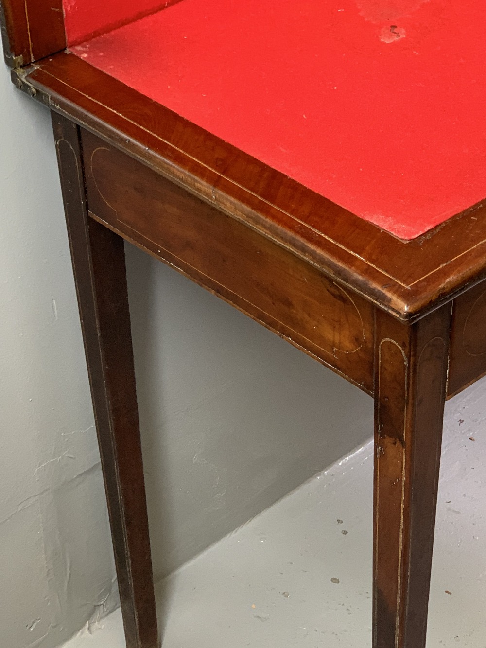 FOLDOVER CARD TABLE - circa 1830, mahogany with Sheraton style fan inlays and boxwood stringing, - Image 5 of 5