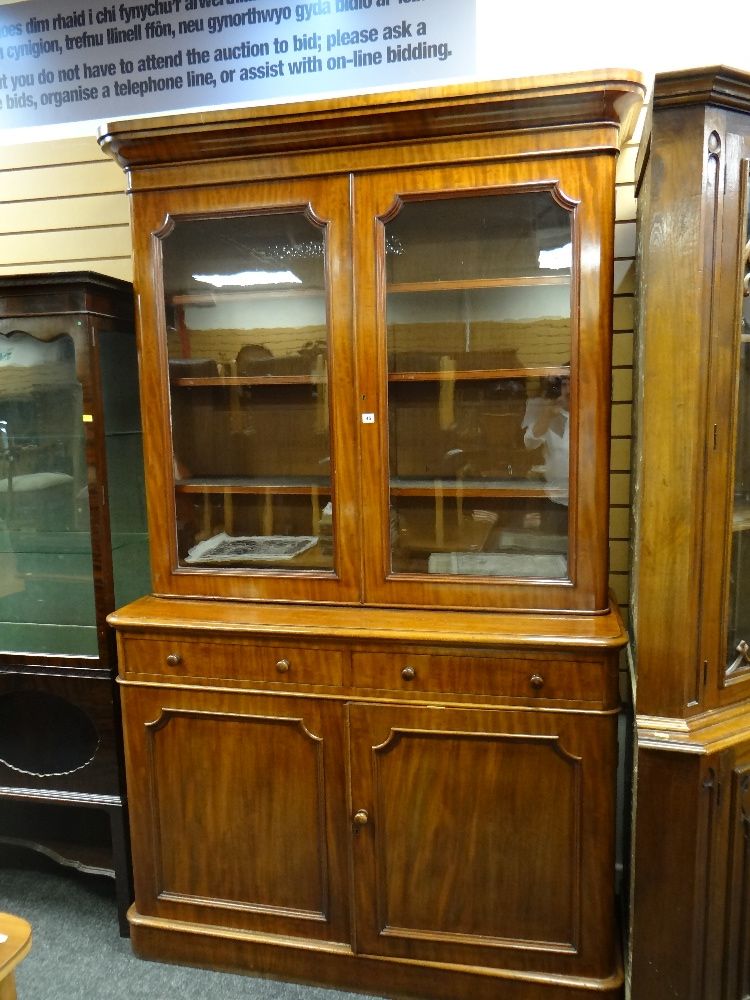 VICTORIAN WALNUT BOOKCASE, ogee cornice, glazed doors, adjustable shelves, two frieze drawers, - Image 16 of 16