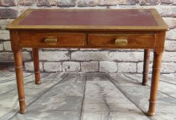 ARTS & CRAFTS-STYLE WRITING TABLE, later leather inset top, two frieze drawers, ring-turned legs,