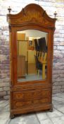 STYLISH FRENCH WALNUT & BURR WALNUT ARMOIRE, arched cornice with turned finials, mirror-glazed