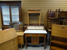 ASSORTED FURNITURE, including antique oak standing corner cabinet, 1930s sideboard, vintage students