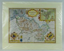 JOHN SPEED antique map of Denbigh Shire (Bassett & Chiswell), 1676, modern coloured, 38.5 x 51.5cms,