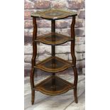 VICTORIAN MARQUETRY CORNER WHATNOT, pierced brass gallery, four tiers, 110cms high Condition: top