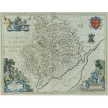 JOHANNE BLAEU coloured antique map of Monmouthshire, 1660, 41 x 52cms, framed and glazed both sides