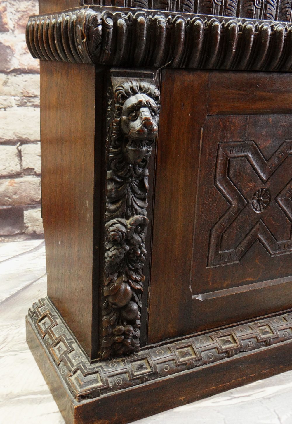 ANTIQUE CARVED OAK SIDE CABINET, decorated with the 17th Century style, the top adapted form a - Image 3 of 5