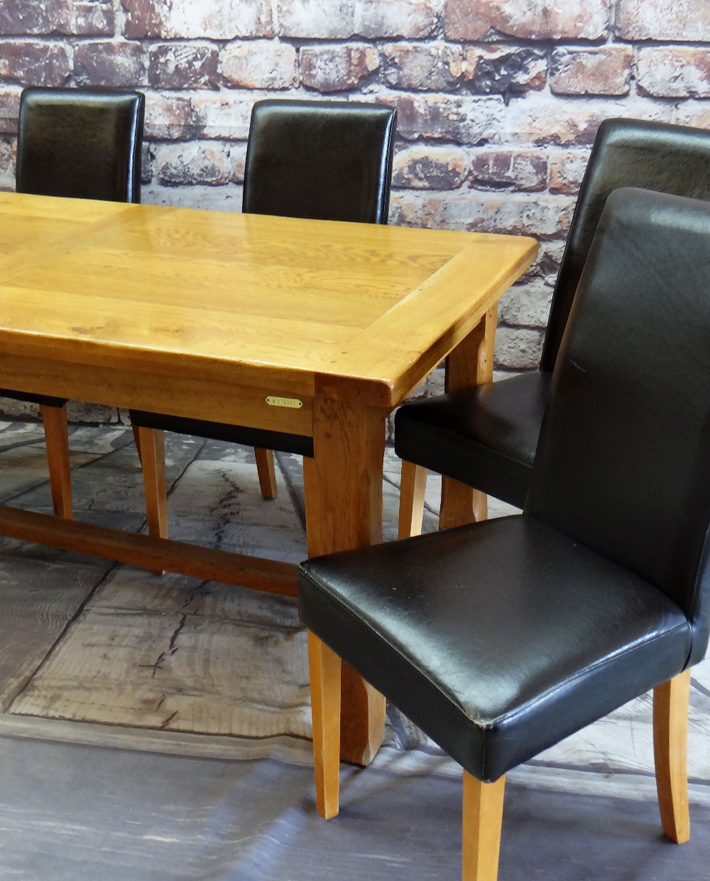 MODERN RUSTIC-STYLE ELM EXTENDING DINING TABLE and SIX MODERN CHAIRS, table with cleated ends, 260cm - Image 2 of 3