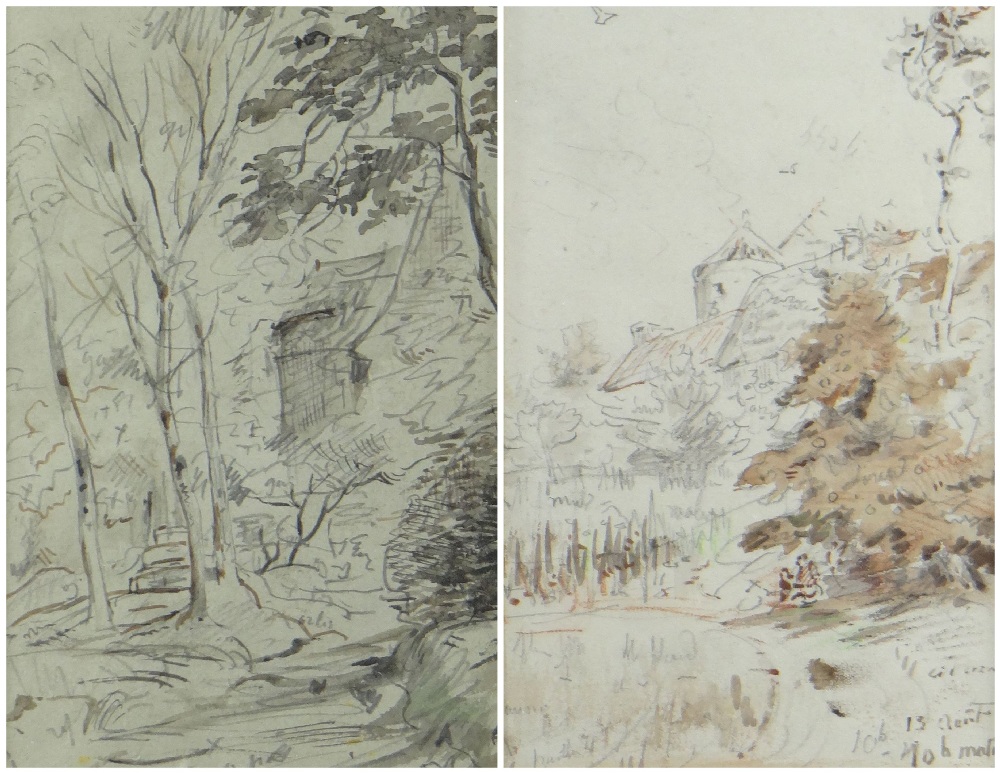 LOUIS MARIE FOUDAQ (French, 1840-1914) pencil - two landscape drawings with annotations framed - Image 2 of 4