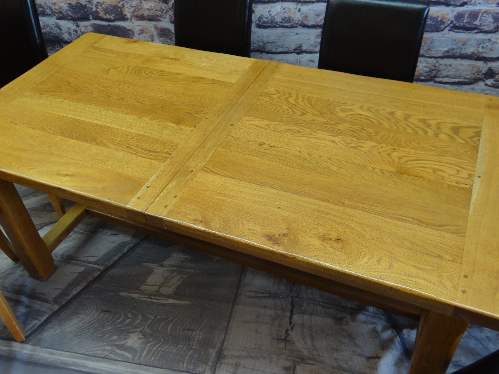 MODERN RUSTIC-STYLE ELM EXTENDING DINING TABLE and SIX MODERN CHAIRS, table with cleated ends, 260cm - Image 3 of 3