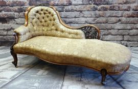 GOOD MID-VICTORIAN WALNUT SERPENTINE CHAISE LONGUE, carved and pierced back with button