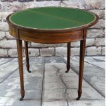 GEORGE III-STYLE MAHOGANY, SATINWOOD CROSSBANDED & BOXWOOD STRUNG CARD TABLE, of demi lune form,