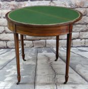 GEORGE III-STYLE MAHOGANY, SATINWOOD CROSSBANDED & BOXWOOD STRUNG CARD TABLE, of demi lune form,