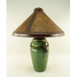 ARTS & CRAFTS DIRK VAN ERP-STYLE TABLE LAMP, conical simulated mica shade with riveted straps, on