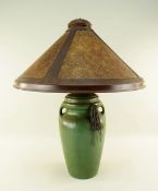 ARTS & CRAFTS DIRK VAN ERP-STYLE TABLE LAMP, conical simulated mica shade with riveted straps, on