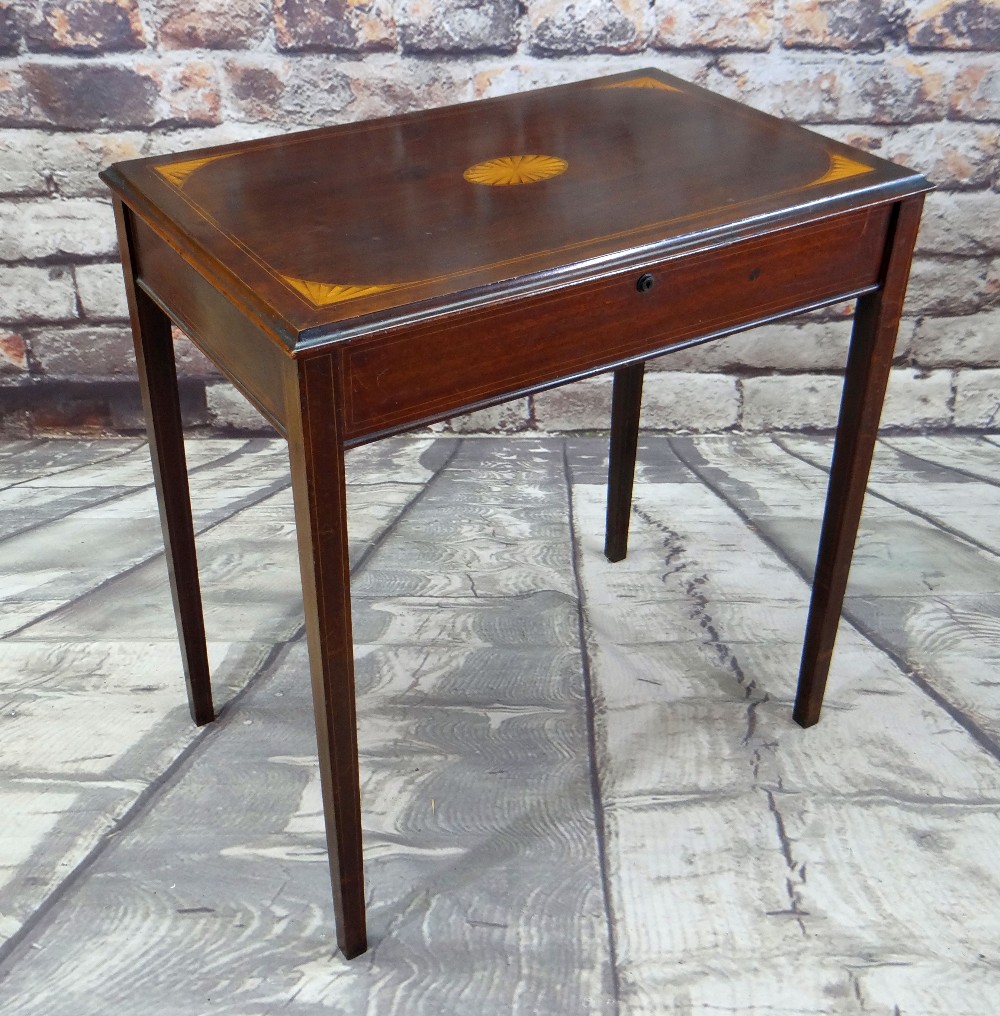 EDWARDIAN MAHOGANY PATENT MARQUETRY METAMORPHIC WRITING DESK, by Edwards & Sons, the closed desk - Image 4 of 7