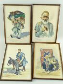 DEMON STUDIO (IRAN) watercolours - four depicting artisans including carpet seller, all signed and