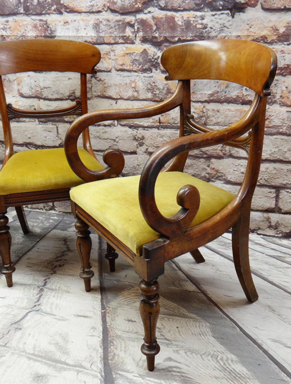 SET OF FOUR MID-VICTORIAN WALNUT DINING CHAIRS, bowed backs and carved crossbars,drop-in seats, - Image 2 of 3