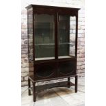 EARLY 20TH CENTURY MAHOGANY CHINA CABINET, shaped doors and glazed sides, cupboards under and