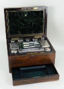 19TH CENTURY ROSEWOOD GENTLEMAN'S VANITY CASE, fitted interior containing electroplate mounted glass