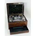 19TH CENTURY ROSEWOOD GENTLEMAN'S VANITY CASE, fitted interior containing electroplate mounted glass