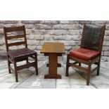 TWO ARTS & CRAFTS OAK SIDE CHAIRS AND A TABLE, one chair in the style of Gustav Stickley with